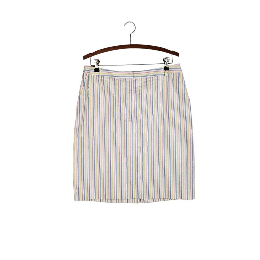 Brooks Brothers Seersucker Pencil Skirt Candy Rainbow Stripe Pastel Size 12